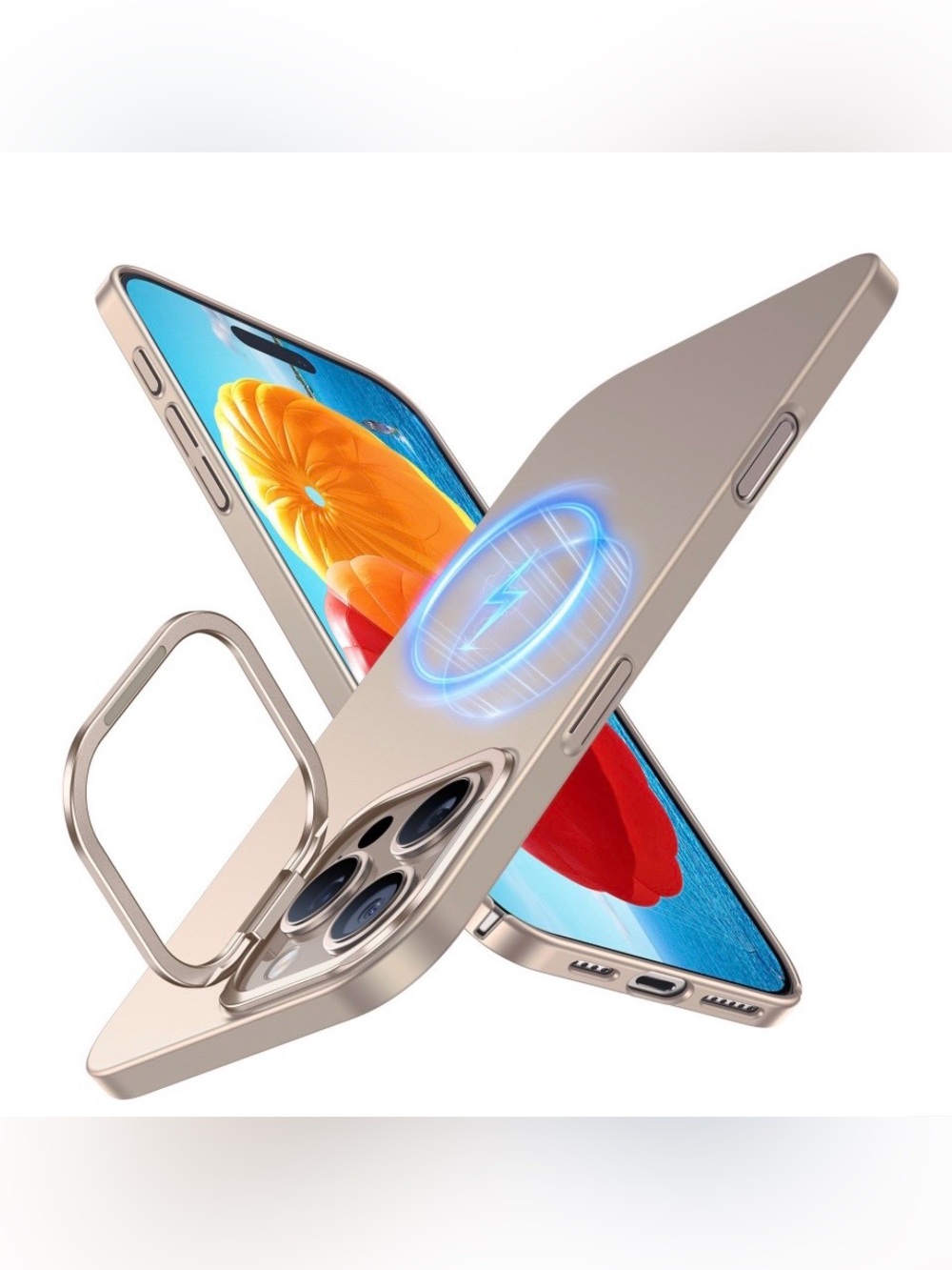 iPhone 16 Pro SLIM Case with Stand MagSafe Magnetic - TITANIUM GOLD